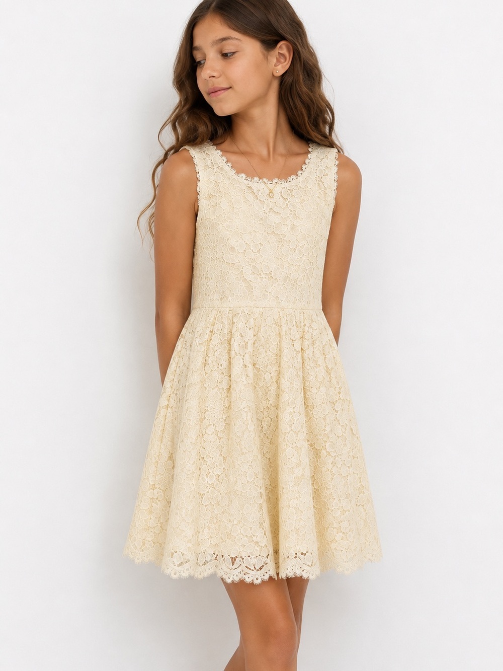 Rare Editions Pale Yellow Floral Lace Fit-and-Flare Dress
